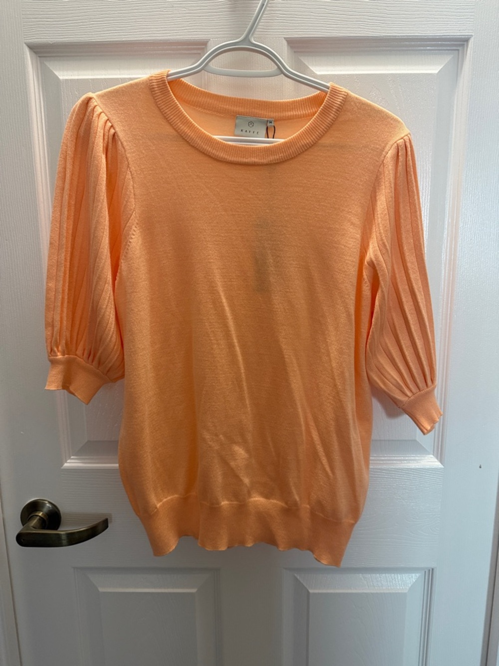 Market & Spruce Peach Puff Pleated Elbow-Sleeve Knit Top